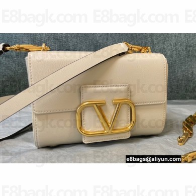 Valentino Stud Sign Grainy Calfskin Shoulder Bag White 2021