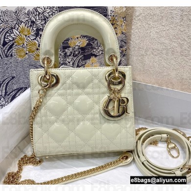 Lady Dior Mini Bag in Patent Cannage Calfskin White 2021