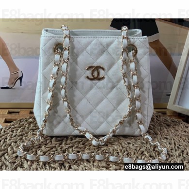Chanel Caviar Leather Mini Shopping Tote Bag AS3176 White 2022