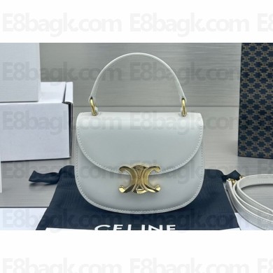 Celine Mini besace triomphe Bag in SHINY CALFSKIN White