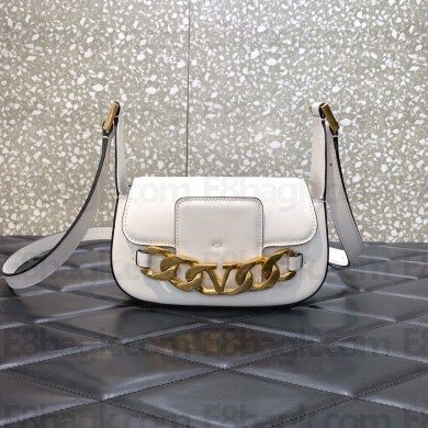 Valentino VLogo Chain Small Calfskin Shoulder Bag White 2022 0081