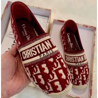 Dior Granville Oblique Embroidered Cotton Espadrilles Burgundy 2020