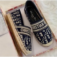 Dior Granville Oblique Embroidered Cotton Espadrilles Dark Blue 2020