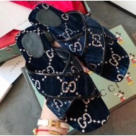 Gucci GG Velvet Cross-strap Slide Sandals Blue 2020