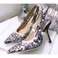 Dior Heel 9.5cm J'Adior Slingback Pumps Toile de Jouy Embroidered Blue 2020