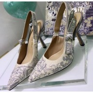 Dior Heel 9.5cm J'Adior Slingback Pumps Toile de Jouy Embroidered Gray 2020