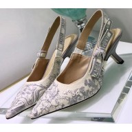 Dior Heel 6.5cm J'Adior Slingback Pumps Toile de Jouy Embroidered Gray 2020