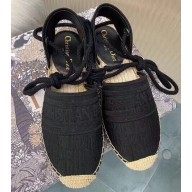 Dior Granville Oblique Embroidered Cotton Lace-up Espadrilles Sandals Black 2020