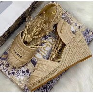Dior Granville Embroidered Cotton Wedge Lace-up Espadrilles Nude 2020