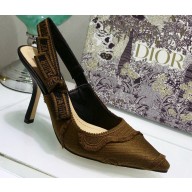 Dior Heel 9.5cm J'Adior Slingback Pumps Camouflage Embroidered Khaki 2020