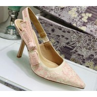 Dior Heel 9.5cm J'Adior Slingback Pumps Toile de Jouy Embroidered Pink 2020