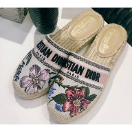 Dior Granville Espadrilles Mules Multicolor Cotton with Rosa Mutabilis Embroidery 2020