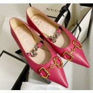 Gucci Chain Leather Ballet Flats with Horsebit 621161 Fuchsia