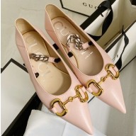 Gucci Chain Leather Ballet Flats with Horsebit 621161 Light Pink