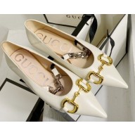 Gucci Chain Leather Ballet Flats with Horsebit 621161 White