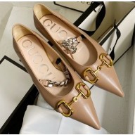 Gucci Chain Leather Ballet Flats with Horsebit 621161 Camel