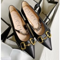 Gucci Chain Leather Ballet Flats with Horsebit 621161 Black