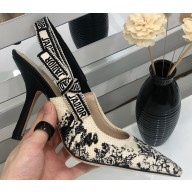 Dior Heel 9.5cm J'Adior Slingback Pumps Toile de Jouy Embroidered Black 2020