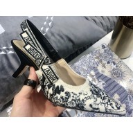 Dior Heel 6.5cm J'Adior Slingback Pumps Toile de Jouy Embroidered Black 2020