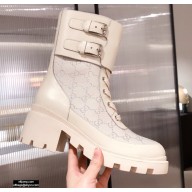 Gucci GG Canvas and Leather Boots White with Interlocking G 2020