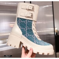 Gucci GG Canvas and Leather Boots Cyan Blue with Interlocking G 2020