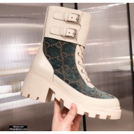 Gucci GG Canvas and Leather Boots Green with Interlocking G 2020