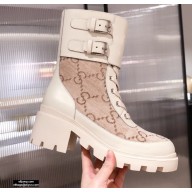 Gucci GG Canvas and Leather Boots Beige with Interlocking G 2020