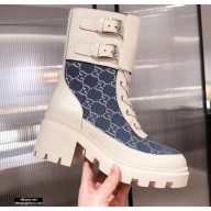 Gucci GG Canvas and Leather Boots Blue with Interlocking G 2020