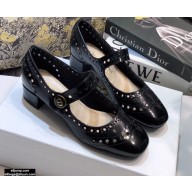 Dior Heel 3.5cm Teddy-D Ballerinas Perforated Glazed Calfskin Black 2021