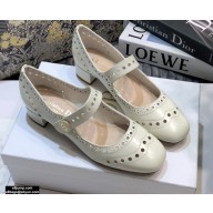 Dior Heel 3.5cm Teddy-D Ballerinas Perforated Glazed Calfskin White 2021