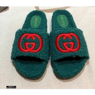 Gucci Merino Wool Slide Sandals with Interlocking G 646225 Dark Green 2021