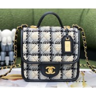 Chanel Small Flap Bag with Top Handle AS3652 Wool Tweed Black/White 2022