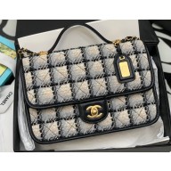 Chanel Small Flap Bag with Top Handle AS3653 Wool Tweed Black/White 2022