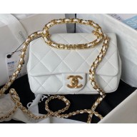 Chanel Leather Small Flap Bag with Top Handle AS3749 White 2023