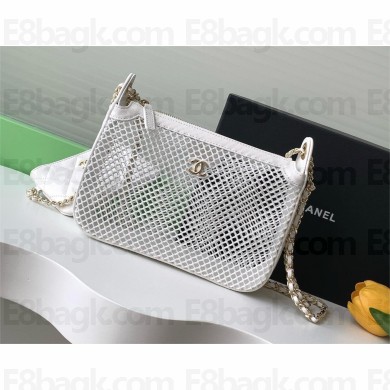 Chanel Mesh, Shiny Lambskin & Gold-Tone Metal Clutch With Chain AP4572 WHITE 2025