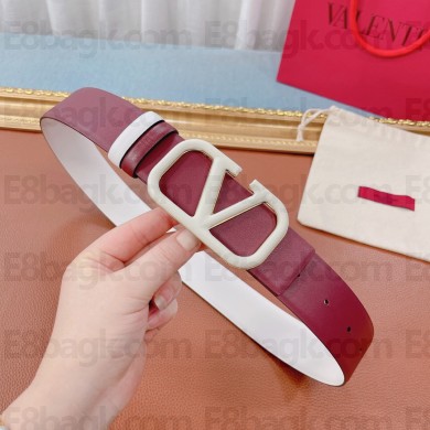 Valentino Double-sided first layer calfskin belt in red/white   Vy001