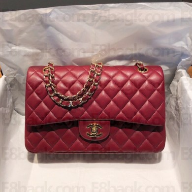 Chanel Lambskin Classic Flap bag in burgundy A01112 with gold hardware(original quality)
