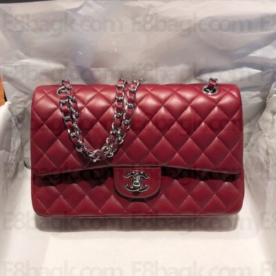 Chanel Lambskin Classic Flap bag in burgundy A01112 with silver hardware(original quality)