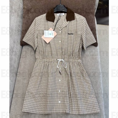 Miu Miu Checked mini-dress Cork Beige MF5712 2025