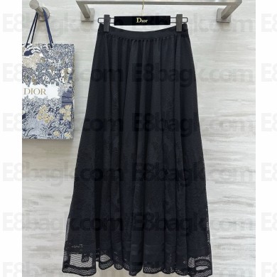 Dior Flared Mid-Length Skirt Black Dior Chardons Cotton-Blend Lace 2025 