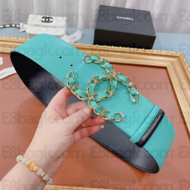 Chanel Double-sided first layer calfskin belt in blue/black   Cy007
