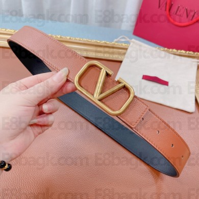  Valentino Double-sided first layer calfskin belt in orange/black   Vy012
