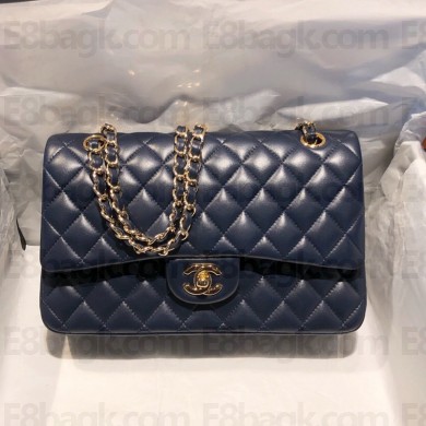 Chanel Lambskin Classic Flap bag in navy blue A01112 with gold hardware(original quality)