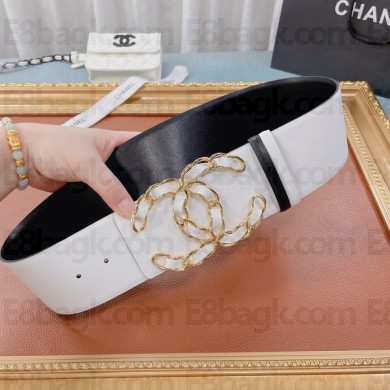  Chanel Double-sided first layer calfskin belt in white/black   Cy008