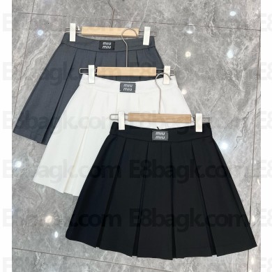 MIU MIU PLEATED CHAMBRAY SKIRT grey/black/white 2024