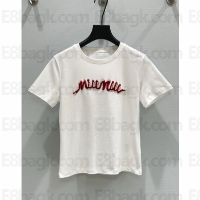 MIU MIU COTTON T-SHIRT WHITE 01 2025 