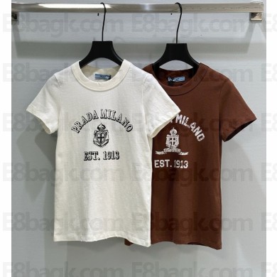 Prada Printed jersey T-shirt Tobacco/white 3557B 2025