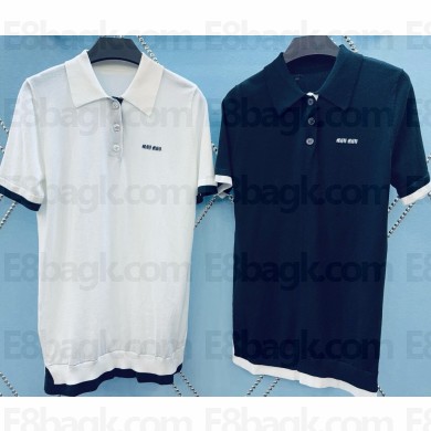MIU MIU Cotton polo shirt white/blue 2025