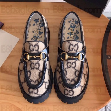 Gucci Velvet/Cowhide open edge beads Platform loafers in grey   Gs307