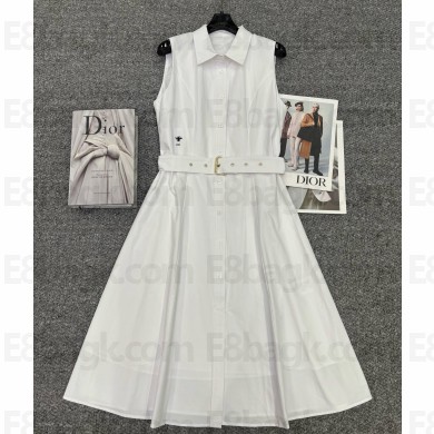 Dior White dress with belt and embroidery 2025